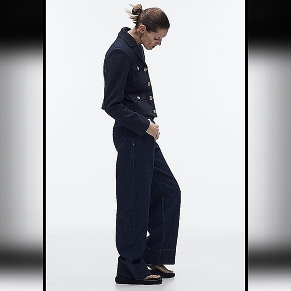 Zara-Cropped Gold Button Jacket-Size S - Picture 3 of 17